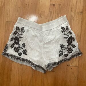 J. Crew Cream Shorts with Black Embroidery